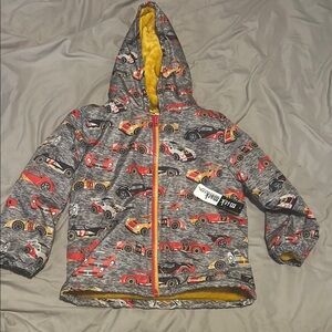 Vibrant Red and Yellow Hooded Puffer Jacket